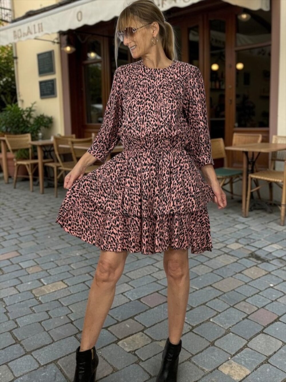 Zadig & Voltaire Rooka Squeleton Dress S Leopard Print Mini Tiered Silk